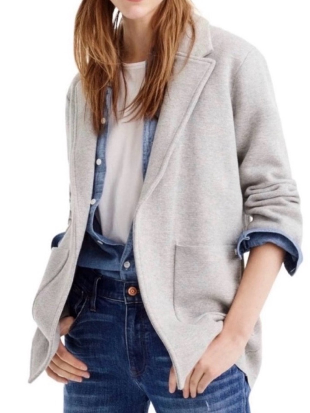Beautiful J.Crew Minimalist Heather Grey Knit Blazer with Pockets